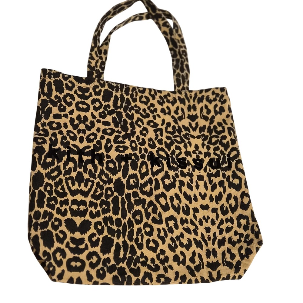 Kith x Kissui Leopard Print Canvas Tote Bag Tan Black Flocked Logo